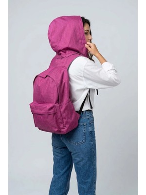 Morikukko Okula Dönüş Pembe Gri Çıkarılabilir Kapüşonlu Notebook Cepli Hafif Sırt Çantası
