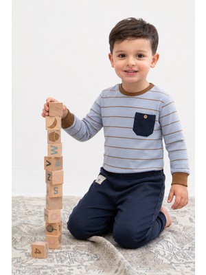 Cigit Çizgili Mevsimlik Pijama Takımı 1-8 Yaş Mavi