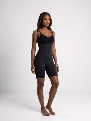 Cotonhause Kadın Göğüs Altı Paçalı Tam Boy Siyah Body Korse C6T0N09