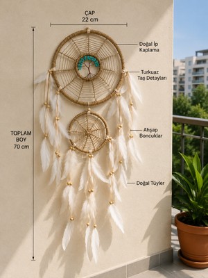 Bohem Tasarım Düş Kapanı Duvar Süsü – Dekoratif Tüylü Dream Catcher Hediye