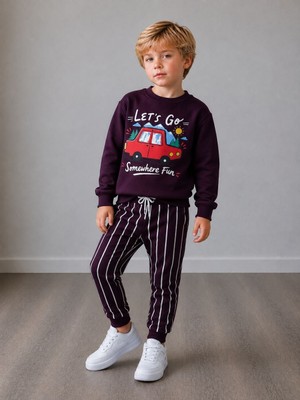 Cg Kids Let's Go Somewhere Fun Araba Baskılı Sweatshirt&eşofman Erkek Çocuk Alt Üst Takım
