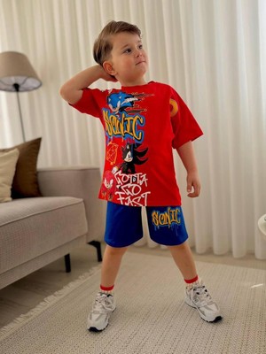 Cg Kids Sonic Erkek Çocuk Tshirt & Şort Alt Üst Takım Süper Kalite Şort Baskı Detaylı