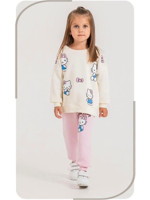 Cg Kids Pembe Eşofman Baskı Detaylı 3 Iplik Sweatshirt & Eşofman Kız Çocuk Alt Üst Takım