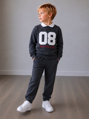 Cg Kids Polo Yaka Nakışlı Erkek Çocuk Sweatshirt & Eşofman Alt Üst Takım – Kolej Stili ve Şıklık Bir Arada