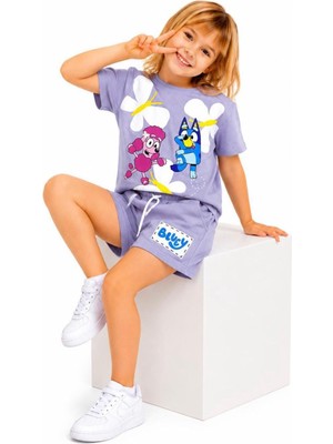 Cg Kids Bluey Lila Şort & Tshirt Kız Çocuk Alt Üst Takım