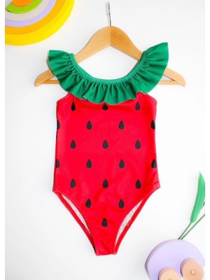 Cg Kids Karpuz Desenli Fırfırlı Arka Çapraz Kız Çocuk Deniz / Plaj Mayosu