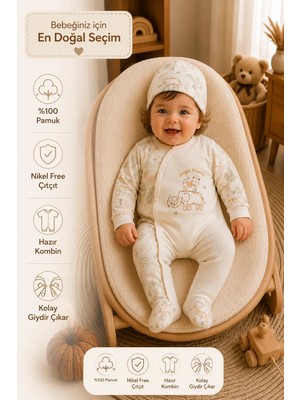 Esya Baby Jungle Friends Yenidoğan Bebek Tulumu %100 Pamuk Bebek Tulum Yenidoğan Bebek Hediyesi