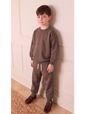 Cigit Basic Karyoka Detaylı Sweatshirt Takım Vizon