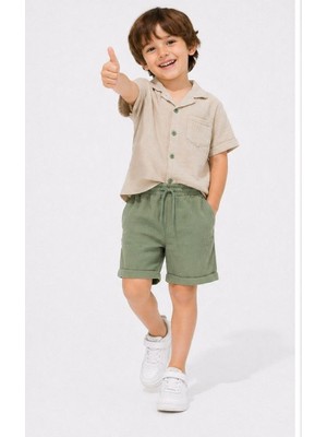 Cg Kids Gömlek Cepli Alt Şort Müslin Kumaş Erkek Çocuk Alt Üst Takım Süper Kalite