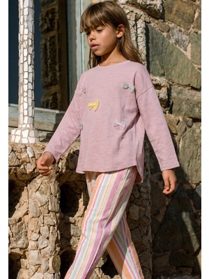 Cigit Oversize T-Shirt Pantolon Takım 2-10 Yaş Leylak Turuncu Çizgili