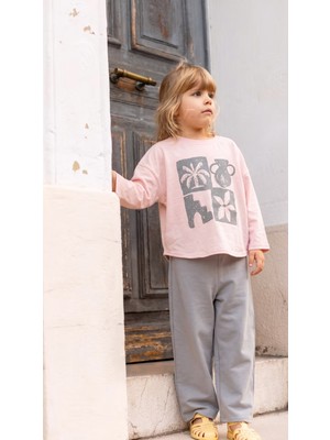 Cigit Oversize Uzun Kollu T-Shirt Takım 2-8 Yaş Pudra Pembe
