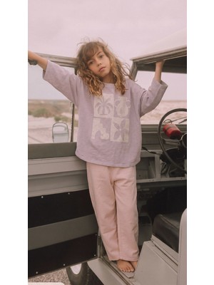 Cigit Oversize Uzun Kollu T-Shirt Takım 2-8 Yaş Leylak
