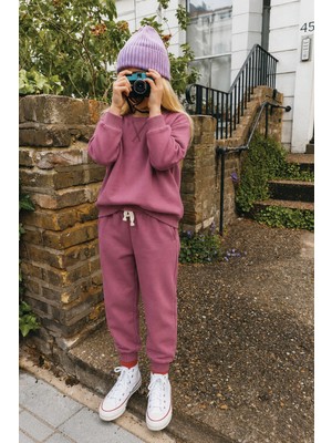 Cigit Basic Karyoka Detaylı Sweatshirt Takım Leylak