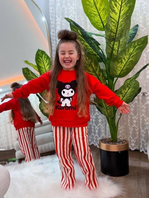 Cg Kids Kuromi Kız Çocuk 3 Iplik Alt Üst Takım Süper Kalite Kumaş Waffe Eşofman Altı Kumaş