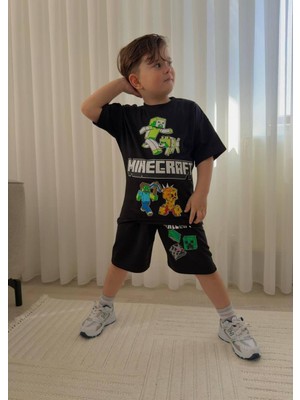 Cg Kids Minecraft Erkek Çocuk Tshirt & Şort Alt Üst Takım Süper Kalite Arka Etek Baskı Detay