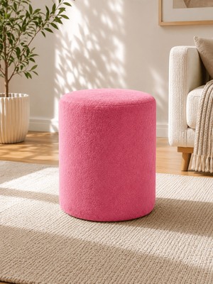 Azra Mobilya Silindir Puf Welsoft Yumuşak Kumaş Pembe , Makyaj Pufu Yatak Odası Pufu 40X45