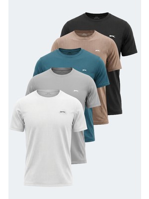 Slazenger Hardflex 5 Li Set Erkek  Siyah - Beyaz - Gri - Vizon - Petrol Tişört