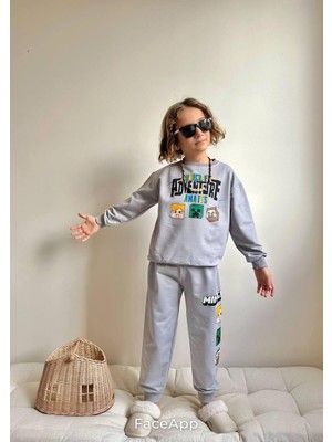 Cg Kids Minecraft Gri Erkek Çocuk 2 Iplik Alt Üst Takım Süper Kalite Kumaş