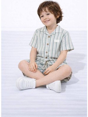 Cg Kids Keten Çizgi Desenli Kaliteli Kumaş Erkek Çocuk Alt Üst Takım