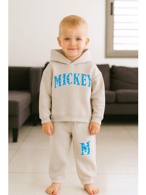 Cg Kids Mickey Süzüne Nakışlı Erkek Çocuk 3 Iplik Şardonlu Alt Üst Takım Süper Kalite