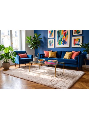 Dekoset Home Tavşan Tüyü Düz Bej Yumuşak Yıkanabilir Tabanlı Peluş Halı