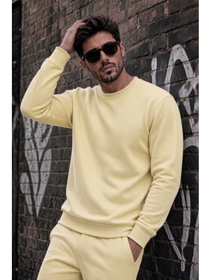 Oksit John Erkek Iki Ipli Şardonlu Düz Renk Günlük Bisiklet Yaka Sweatshirt