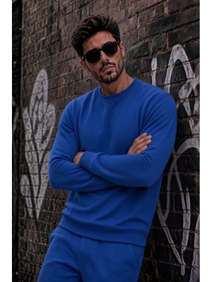 Oksit John Erkek Iki Ipli Şardonlu Düz Renk Günlük Bisiklet Yaka Sweatshirt