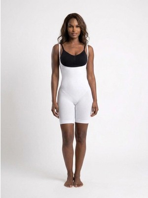 Cotonhause Kadın Göğüs Altı Paçalı Tam Boy Beyaz Body Korse C6T0N09