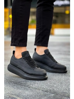 Ebrus Trend JET-814 Axel Bağcıklı Cilt Erkek Günlük Sneaker Ayakkabı Cst Siyah