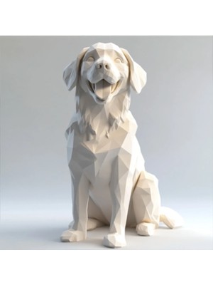 Piyatech Golden Retriever Golden Köpek Heykel Biblo Dekoratif Obje 12 cm 3D Baskı Pla Plastik Beyaz