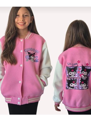Cg Kids Kuromi Içi Şardonlu Sırt Baskı Detaylı Kolej Ceket Pembee Renk Süper Kalite Kumaş Baskı