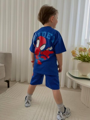 Cg Kids Örümcek Adam Spidey Erkek Çocuk Tshrit&şort Alt Üst Takım Süper Kalite Sırt Baskı Detay