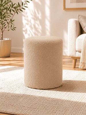 Azra Mobilya Silindir Puf Welsoft Yumuşak Kumaş Cappuccino Bej , Makyaj Pufu Yatak Odası Pufu 40X45