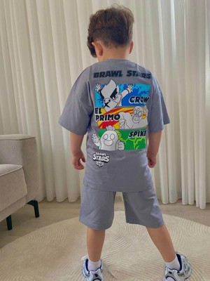 Cg Kids Brawl Stars Tshirt ve Şort Alt Üst Takım Sırt Baskı Detaylı