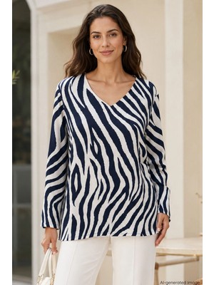 Mossta Zebra Desenli Dubai Bluz - Siyah