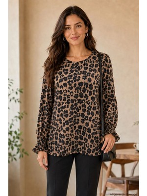 Mossta Bisiklet Yaka Desenli Süprem Bluz - Leopar