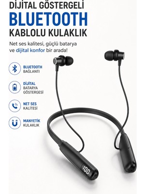 Çetiner Group® Dijital Batarya Göstergeli Bluetooth Özellikli Boyun Askılı Kulaklık
