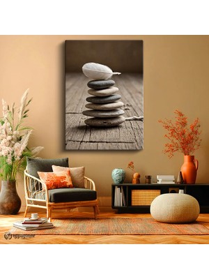 Oppanimor Dikey Kanvas Tablo Zen Taşları ve Tüy Meditasyon Tablosu Ev Ofis Duvar Dekoru