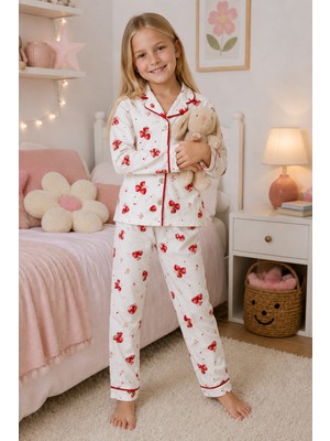 Beniizle Kız Çocuk Çilek Desenli Uzun Kollu Pijama Takımı