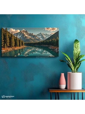 Oppanimor Yatay Panoramik Kanvas Tablo Dağ Gölü Manzara Tablosu Ev Ofis Duvar Dekoru