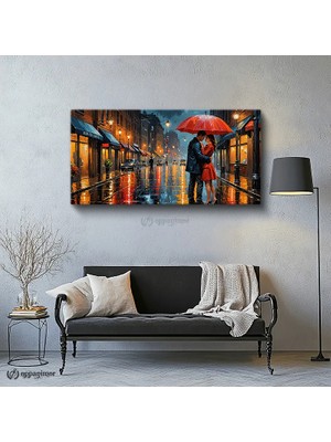 Oppanimor Yatay Panoramik Kanvas Tablo Şehirde Romantik Çift Manzara Tablosu Ev Ofis Duvar Dekoru