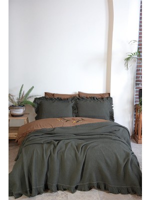 Ecocotton Dina Yeşil Çift Kişilik %100 Organik Pamuk Pike/yatak Örtüsü