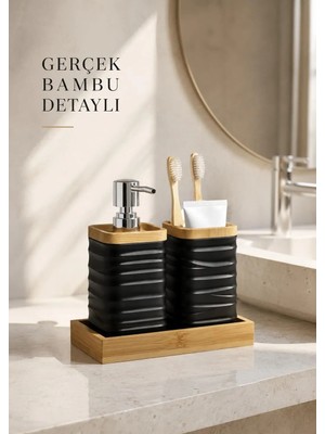 Okyanus Home Siyah Bambulu Sıvı Sabunluk ve Diş Fırçalık Seti