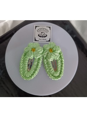 İnci Mode Amigurumi Örgü 2 Adet Çıtçıt Toka Açık Yeşil Tek Ebat