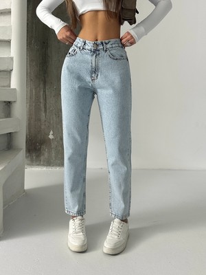 Blue Marlin Yüksek Bel Normal Kalıp Mom Jeans Kadın Kot Pantolon