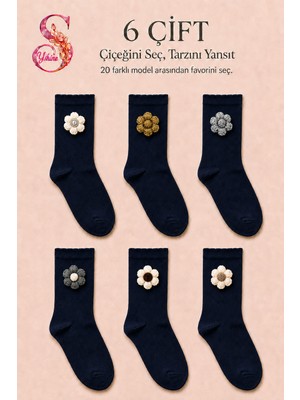 Yshine Bambu Parfümlü El Örgüsü Çiçek Detaylı Fırfırlı Kadın Soket Çorap 6 Çift Premium Set