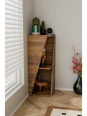 Alpa Ev Mobilya Modern Çok Amaçlı 90CM 2 Raflı Köşe Kitaplık Dekoratif Salon Rafı Çok Amaçlı Düzenleyici Organizer
