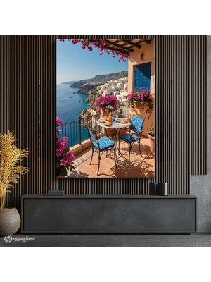 Oppanimor Dikey Kanvas Tablo Amalfi Balkon Deniz Manzara Tablosu Ev Ofis Duvar Dekoru