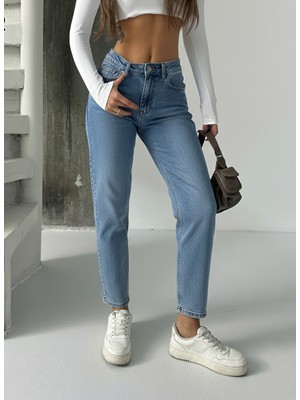Blue Marlin Yüksek Bel Normal Kalıp Mom Jeans Kadın Kot Pantolon