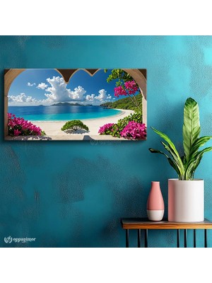Oppanimor Yatay Panoramik Kanvas Tablo Pencereden Deniz Manzara Tablosu Ev Ofis Duvar Dekoru